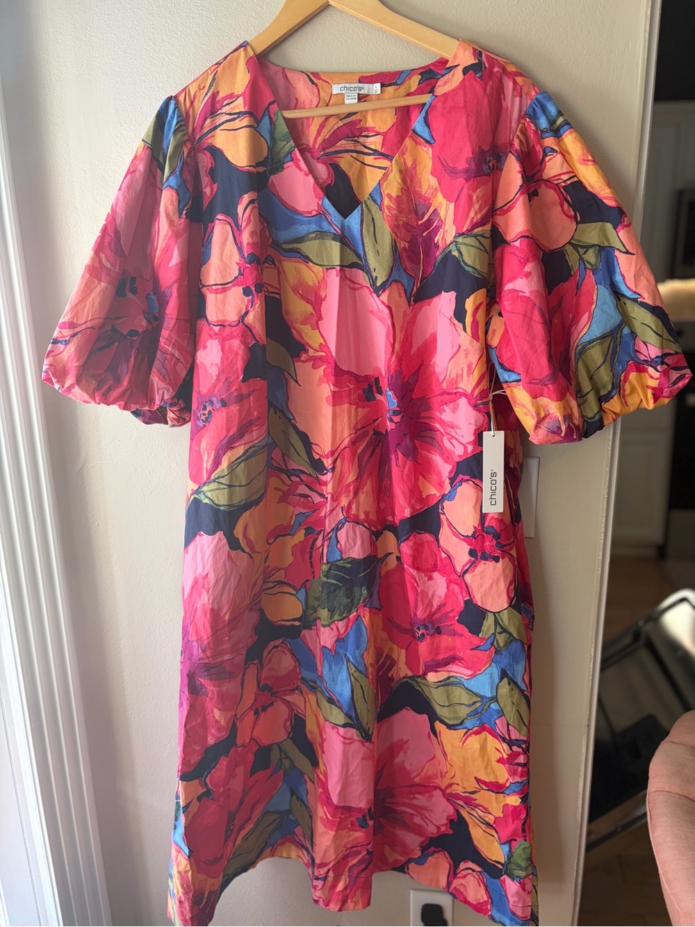 Chico's 4 US 20 NWT Floral Puff Sleeve Midi Dress